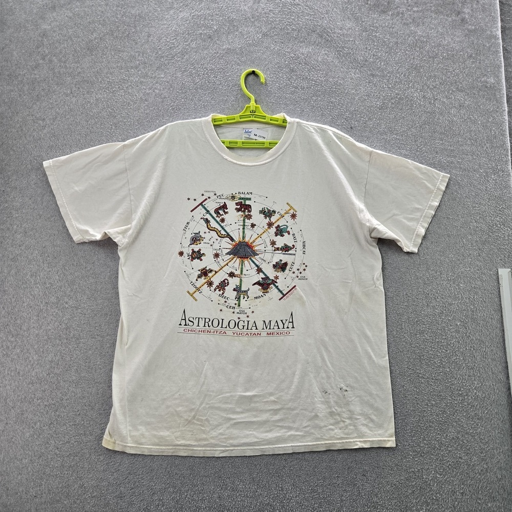 VINTAGE Maya Civilization Men Shirt XL White Astrologia Maya Mexico READ